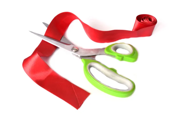 Scissors cut the red ribbon — Stock Photo, Image